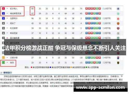 法甲积分榜激战正酣 争冠与保级悬念不断引人关注